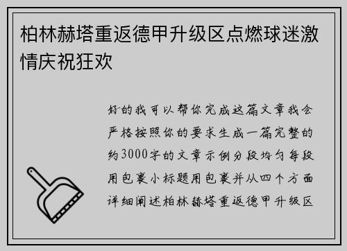 柏林赫塔重返德甲升级区点燃球迷激情庆祝狂欢